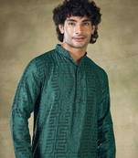 Vardha men's viscose stitched kurta , sequins embroidered slim fit mandarin collar long sleeves kurta for men long
