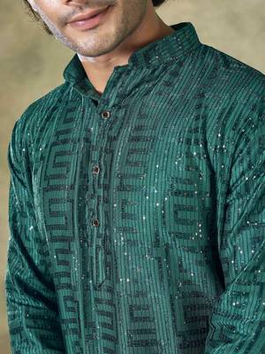 Vardha men's viscose stitched kurta , sequins embroidered slim fit mandarin collar long sleeves kurta for men long 2