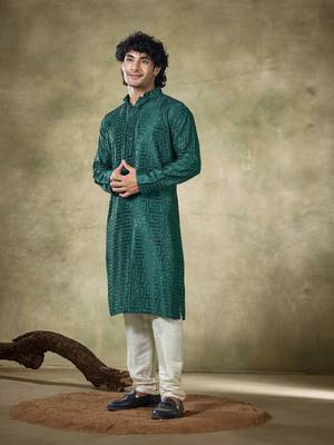 Vardha men's viscose stitched kurta , sequins embroidered slim fit mandarin collar long sleeves kurta for men long 4