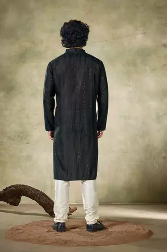 Vardha men's viscose kurta linear sequin pattern stitched fit kurta's for men