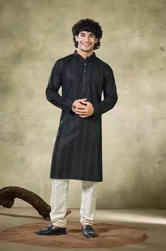 Vardha men's viscose kurta linear sequin pattern stitched fit kurta's for men