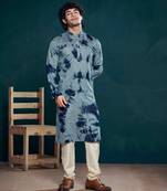 Vardha men's viscose sequence stitched kurta, shibori dyed ethnic kurtas for men, mandarin collar long kurta's
