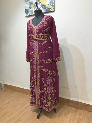 Wine color Full Sleeves Handmade Moroccan Kaftan 2