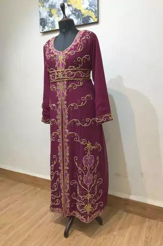 Wine color Full Sleeves Handmade Moroccan Kaftan