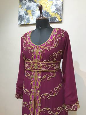 Wine color Full Sleeves Handmade Moroccan Kaftan 3