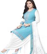 Turquoise unstitched crepe salwar suit material printed