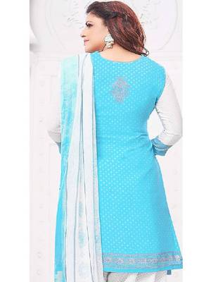 Turquoise unstitched crepe salwar suit material printed 2