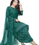 Green unstitched crepe salwar suit material printed