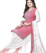 Pink unstitched crepe salwar suit material printed
