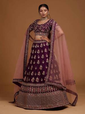 Purple Embroidered Zari Work Lehenga Choli 1