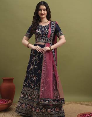 Blue and Pink Embroidered Lehenga Choli for Women 1