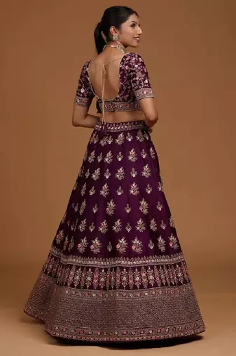 Purple Embroidered Zari Work Lehenga Choli