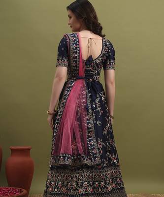 Blue and Pink Embroidered Lehenga Choli for Women 2