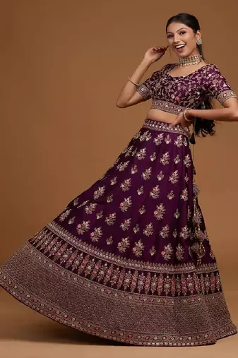 Purple Embroidered Zari Work Lehenga Choli