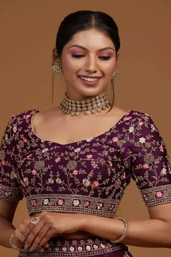Purple Embroidered Zari Work Lehenga Choli