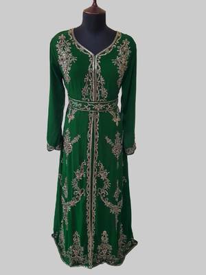 Dark Green color Full Sleeves Handmade Moroccan Kaftan  1