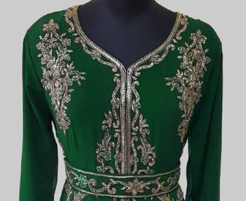 Dark Green color Full Sleeves Handmade Moroccan Kaftan  2
