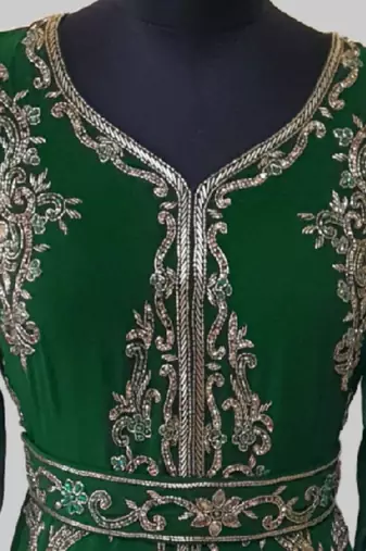 Dark Green color Full Sleeves Handmade Moroccan Kaftan 