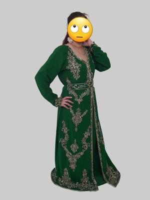 Dark Green color Full Sleeves Handmade Moroccan Kaftan  3