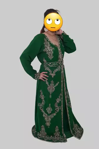 Dark Green color Full Sleeves Handmade Moroccan Kaftan 