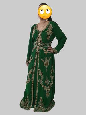 Dark Green color Full Sleeves Handmade Moroccan Kaftan  4