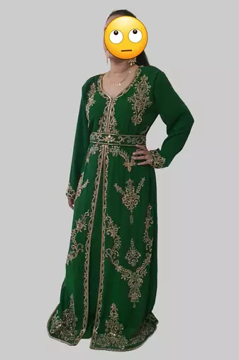 Dark Green color Full Sleeves Handmade Moroccan Kaftan 