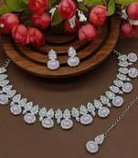 Purple rhodium plated artificial stone & kundan studded jewellery set