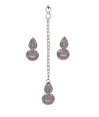 Purple rhodium plated artificial stone & kundan studded jewellery set 3