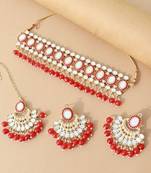 Indian bollywood gold plated mirror choker necklace earrings tikka jewellery set