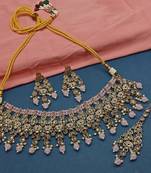 Indian bollywood bridal gold plated kundan ad cz stones necklace jewellery set