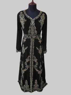 Black color Full Sleeves Handmade Moroccan Kaftan 1