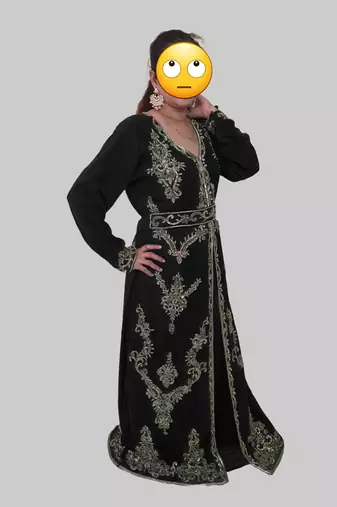 Black color Full Sleeves Handmade Moroccan Kaftan