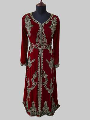 Maroon color Full Sleeves Handmade Moroccan Kaftan  1
