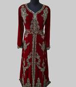 Maroon color luxurious Full Sleeves Handmade Moroccan Kaftan .