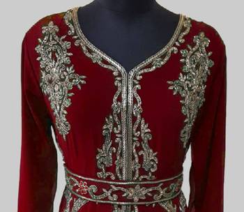 Maroon color Full Sleeves Handmade Moroccan Kaftan  2