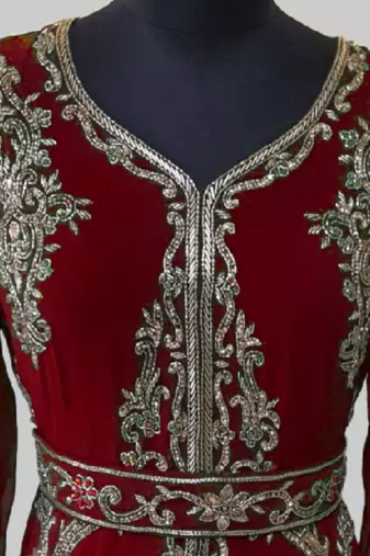 Maroon color Full Sleeves Handmade Moroccan Kaftan 