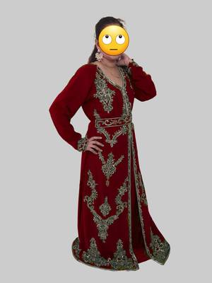 Maroon color Full Sleeves Handmade Moroccan Kaftan  3