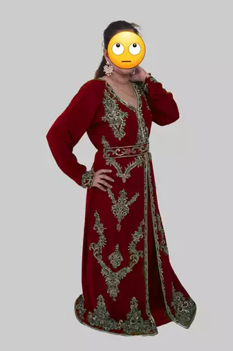 Maroon color Full Sleeves Handmade Moroccan Kaftan 