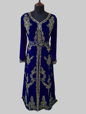 Navy Blue color Full Sleeves Handmade Moroccan Kaftan  1