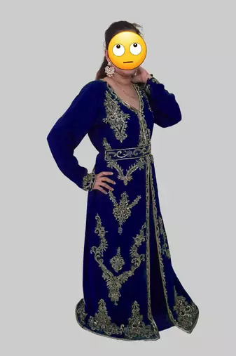 Navy Blue color Full Sleeves Handmade Moroccan Kaftan 