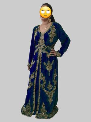 Navy Blue color Full Sleeves Handmade Moroccan Kaftan  4
