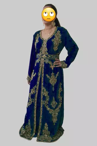 Navy Blue color Full Sleeves Handmade Moroccan Kaftan 
