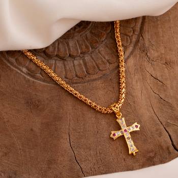 Golden Chain Medium Length With Cross Pendant 1