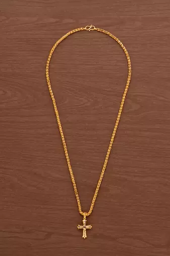 Golden Chain Medium Length With Cross Pendant