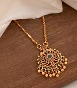 Golden Medium Length Box Chain With Peacock Pendant