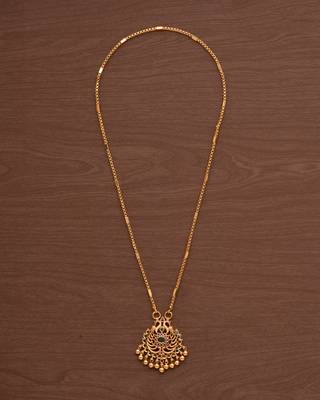 Golden Medium Length Box Chain With Peacock Pendant 3