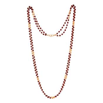 Maroon and Gold Beads Studded Gold Plated Long Necklace 3