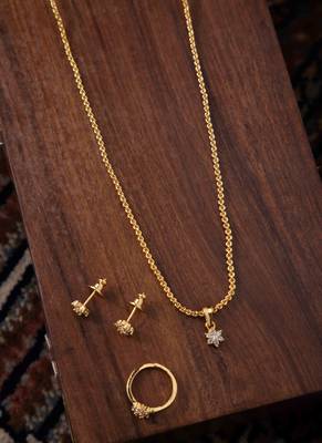 Elegant Gold-Plated Necklace Set with Stud Earrings & Ring 1
