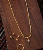 Elegant Gold-Plated Necklace Set with Stud Earrings & Ring