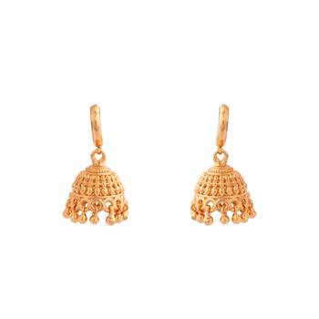 Golden Jhumkis Small With Press Hoop One Gram Gold 2